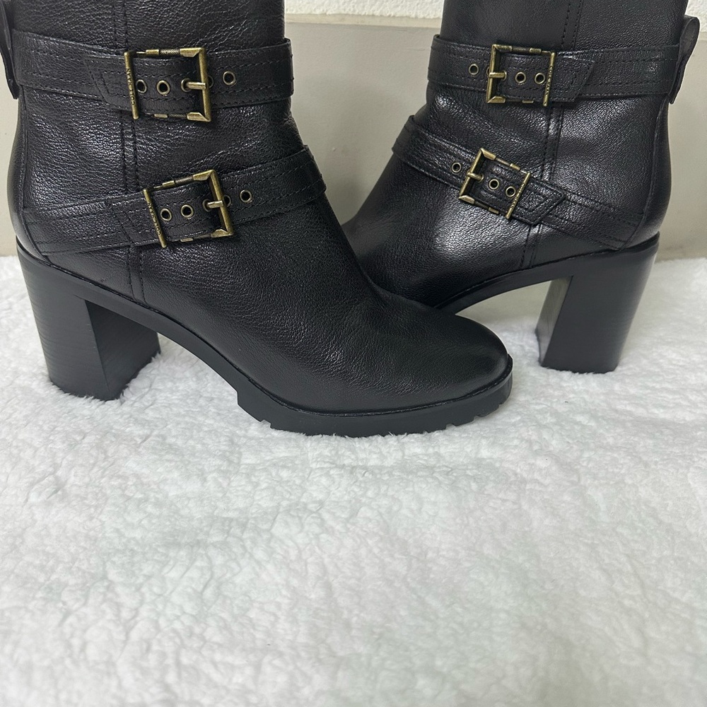 Cole Haan Black Heeled Boots with Buckle Straps - Picture 2 of 13